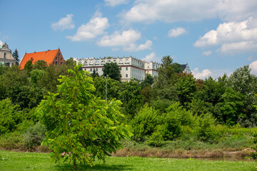 Fototapeta na wymiar View of 17th century mannerist style building of Collegium Gostomianum, Sandomierz, Poland.