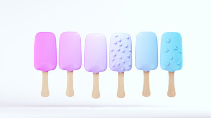 Pink Blue Trans Colours Popsicle Ice Lolly Cold Ice Cream Trans Pride Summer Outdoor Food with White Background 3d illustration render