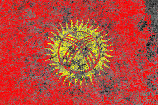 Kyrgyzstan flag on a rusty old iron metal sheet