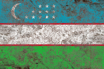 Distressed uzbekistan flag on a rustic old iron sheet