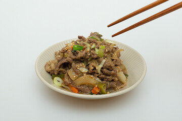 Delicious looking bulgogi dish served in a bowl
