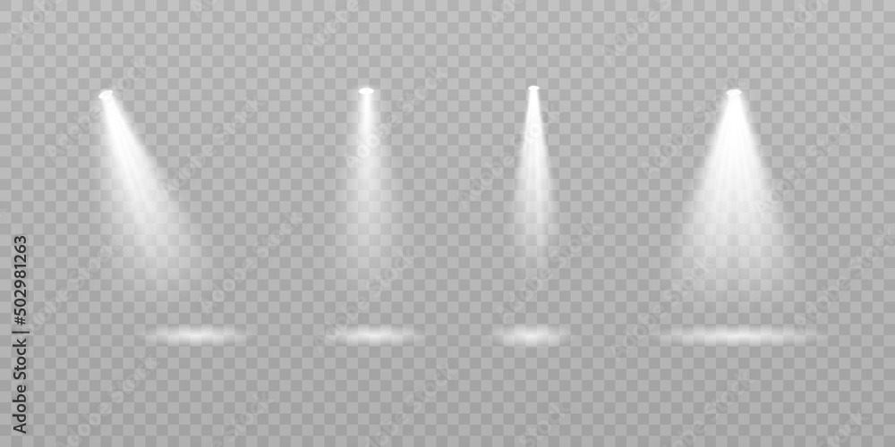Poster collection of stage lighting, transparent effects. bright illumination with spotlights.vector