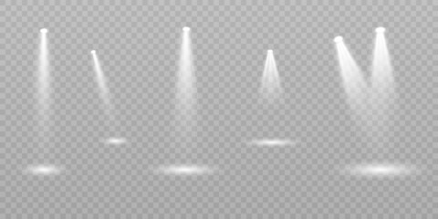 Collection of stage lighting, transparent effects. Bright illumination with spotlights.Vector