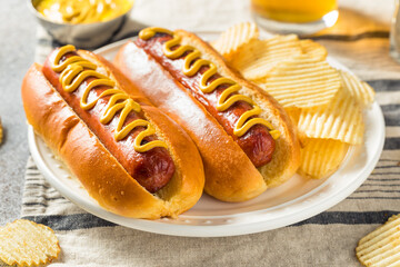 Homemade American Hot Dog with Mustard