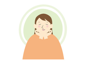 両肘をついて心穏やかに微笑んでいる女性