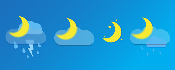Fototapeta na wymiar Weather forecast icons. Moon set. Glassmorphism
