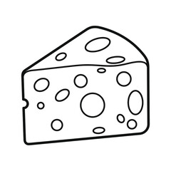 A piece of cheese with holes. Icon. Coloring pages. black and white picture.