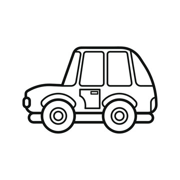 The car. Car toy. Icon. Coloring book for children. Black and white vector image.