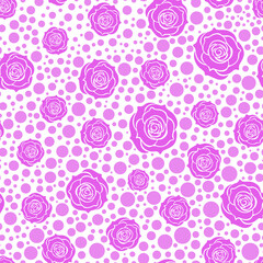 Pink roses, summer pattern, white background. Seamless floral pattern, vector.