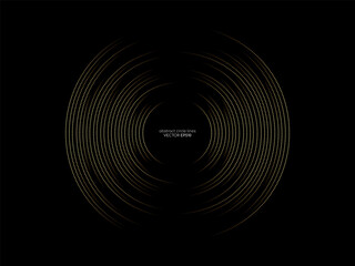 Abstract circle dots line pattern spin gold light isolated on black background in the concept of music, technology, digital