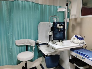Picture of Ophthalmic refraction unit shot in a clinic of an ophthalmologist during evening