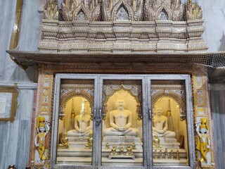 Picture of architecture, interiors and design of Jain temple in pink city Jaipur shot in morning