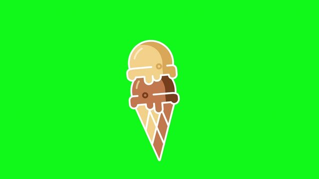 4k video of cartoon ice cream on green background.