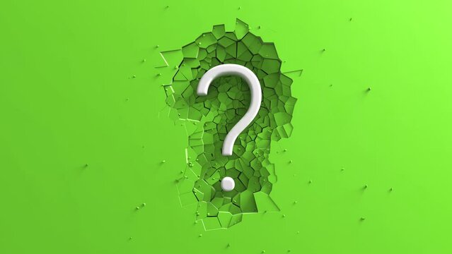Large White Question mark minimalist animation with impact effect on Green background
