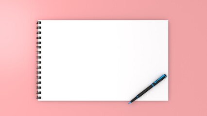 Mockup blank paper notebook or notepad on pink background.
