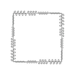 Abstract Black Simple Line Suqare With Leaf Leaves Frame Flowers Doodle Outline Element Vector Design Style Sketch Isolated Illustration For Wedding And Banner