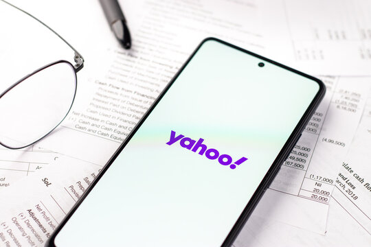 West Bangal, India - April 20, 2022 : Yahoo on phone screen stock image.