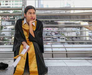 A female graduated feeling nervous because of jobless in high competition career. Stress jobless...