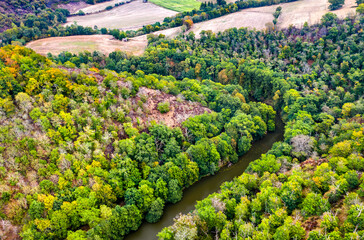 Aerial view of the Viaur river in Aveyron - Occitanie, France