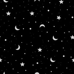 Obraz na płótnie Canvas Seamless pattern with white stars and moons. Seamless pattern for kids textile, cards, stationery, wrapping.