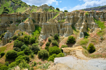 Fototapeta na wymiar Kuladocia rock formation, fairy chimney and rock hoodoo, natural geological formation in Manisa Kula Turkey.