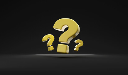Group of Yellow Question Marks on black studio background