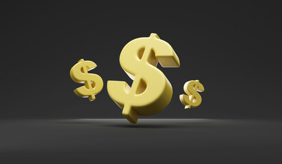 Group of Dollar Signs on black studio background