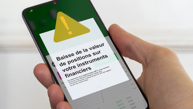 Message r&eacute;glementation MIF II. Baisse de valeur des actions mif 2. Alerte sur la baisse de valorisation. Perte en capital en bear market, crash boursier. Texte en fran&ccedil;ais
