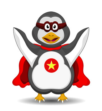 super hero penguin with wing cape and eye patch