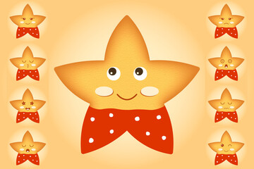 Vector shortbread сookie character Korzhik with kawaii emotions