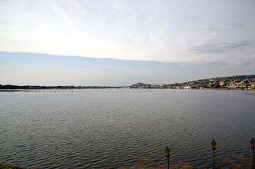 Lagoon Fusaro used for the cultivation of mussels Bacoli, Naples, Italy.