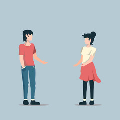 Obraz premium Ilustração vetorial de dois jovens conversando em roupas casuais.