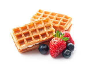 Waffles with strawberry and blueberries