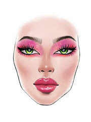 Face chart for make up artist . woman face. beauty illustration. fashion illustration.  Style woman portrait.