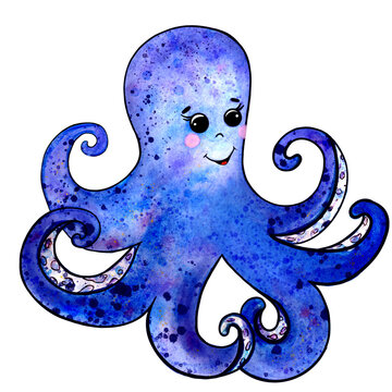 illustration octopus cute marine blue