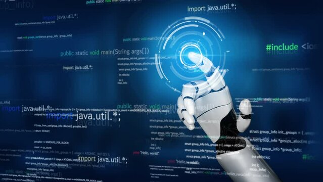 Futuristic robot artificial intelligence revolutionary AI technology development and machine learning concept. Global robotic bionic science research for future of human life. 3D rendering graphic.