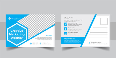 Corporate business postcard template design set with blue, yellow, red, and green colors. digital marketing agency postcard, business marketing postcard set, vector illustration