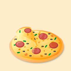 Pizza with salami and cheese