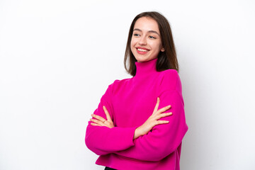 Young Ukrainian woman isolated on white background happy and smiling