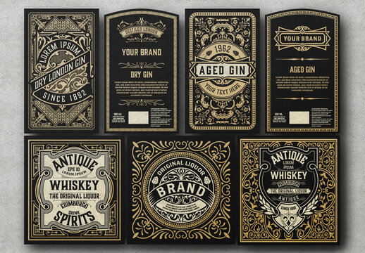 Set of 7 Vintage Labels for Packing