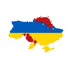 Obraz premium Ukraine map with red roses background