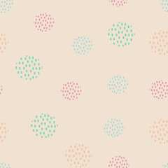 seamless pattern of abstract geometric shapes on a light orange background, pastel colors. pattern from dots for wallpapers, textiles, fabrics. cute colorful circles