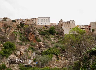 Terraced gardens beneath Ayna, charming town nestled in the Sierra mountains. Castile La Mancha, Spain.