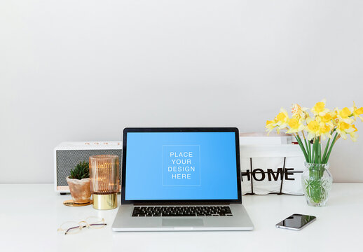 Laptop Device Screen Mockup at Home Studio