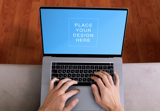 Pov Freelancer Is Working on Laptop Mockup