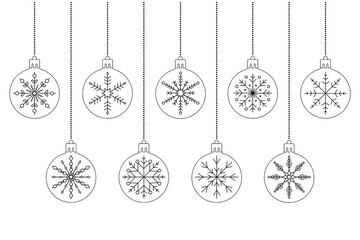 christmas ornament with snowflakes black outline
