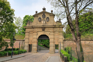 Fototapeta na wymiar Leopold s Gate in spring day. Vysehrad. Prague. Unesco czech heritage.