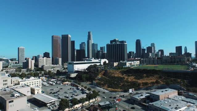 Aerial drone Downtown Los Angeles Skyline