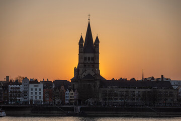A historical church in Cologne on a beautiful spring sunset