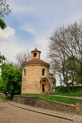 Fototapeta na wymiar Rotunda of St Martin in Prague in spring day. Vysehrad. Czech Republic. 